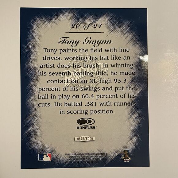 Tony Gwynn 1997 Donruss Studio Master Strokes 8x10 Canvas Card /5000 See Pics - Picture 2 of 3